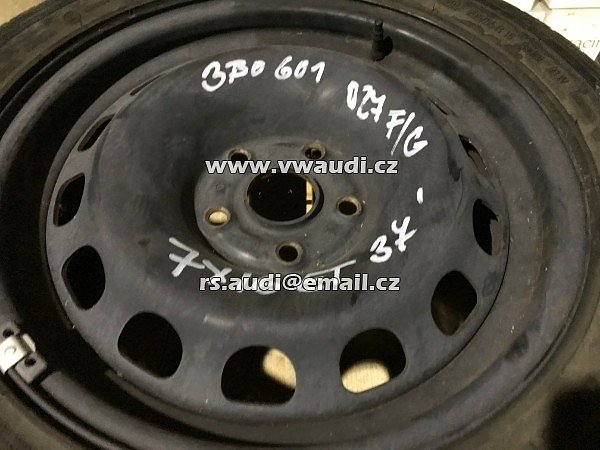3B0 601 027F/G Rezerva rezervní kolo disk ocelový 16&quot; + pneumatika dojezdové kolo záložní VW Audi Škoda - Passat Octavia Superb Touran - 2
