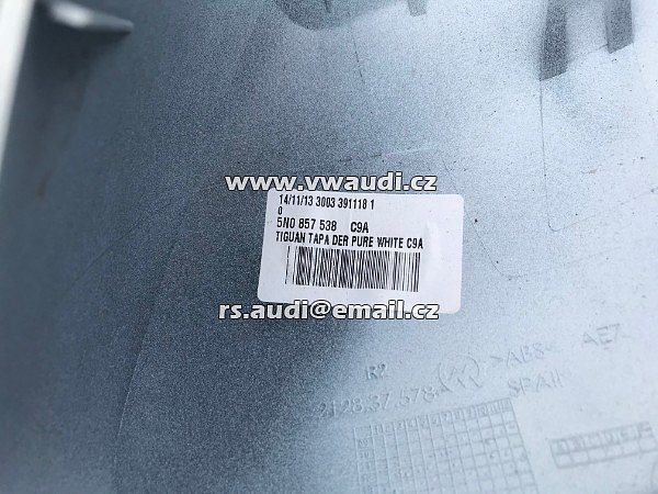 5N0 857 538 C9A  VW Tiguan 5N  - Kryt zrcátka plast na zrcátko kryt lakovaná část   -   pravá strana -  spolujezdec  PP - 4