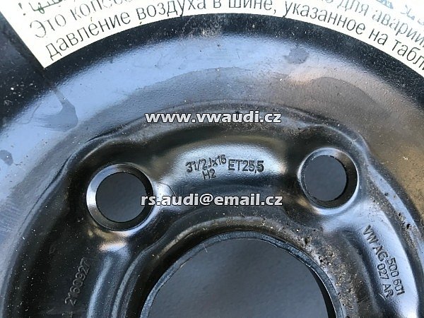  5Q0 601 027AR VW AUDI ŠKODA Rezerva 16&quot; . Rezervní kolo na dojetí - dojezdové kolo . disk ocelový + pneu . úzká rezerva - 4