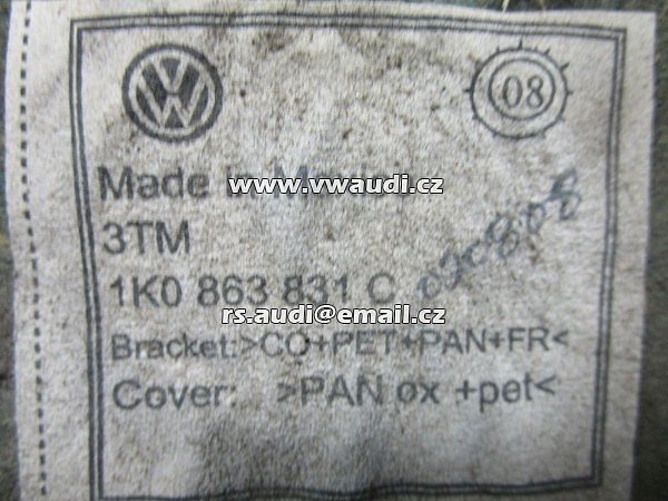 1K0 863 831C  VW GOLF V VARIANT (1K5) 1. Tlumení hluku - deka do kapoty , odhlučnění motoru zvuková izolace .9 TDI - 2