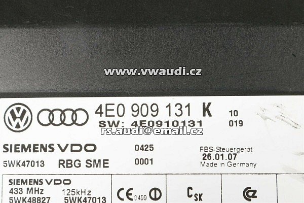  4E0 909 131K Řídicí jednotka  Audi S8 A8 4E Keyless Go s autorizací FBS 4EO909131K - 2