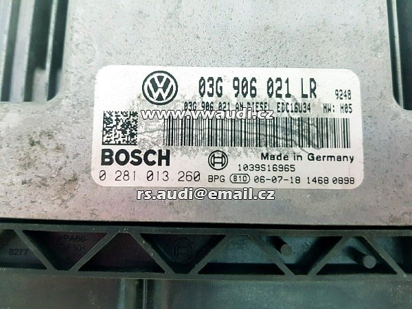 03G 906 021 LR  Řídicí motor ECU VW  O3G906021LR  Passat B6 TDI  - DIESEL EDC16U34  - 2
