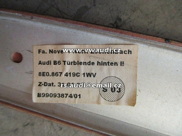 8E0 867 419 C DŘEVĚNÁ ozdobná lišta zadní levá Audi A4 B6 B7 8E lišta obložení dveří 8E0867419C1WV - 2