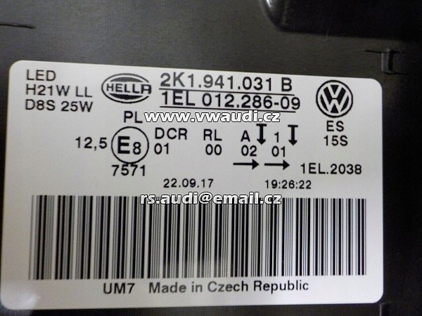 2K1 941 031 B Hella 1EL 012 286 -09  2018 VW Caddy LED světlomet Xenonový světlomet přední levý 2K1941031 B - 8
