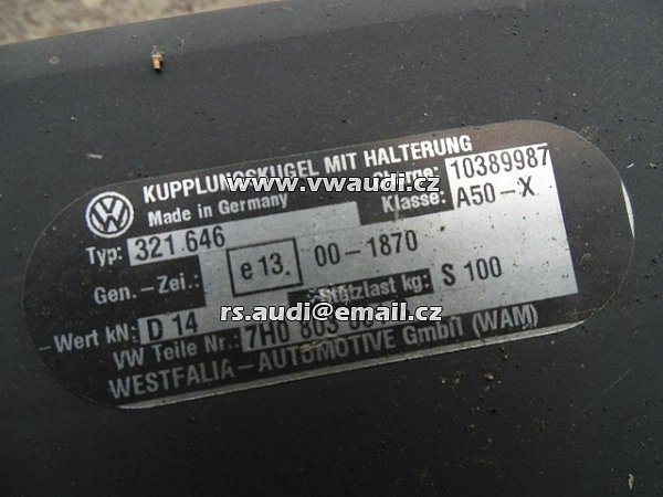 7H0 803 881 B Tažné zařízení VW Transporter T5 2007 Westfalia 321646 pevné 7H0 - 5