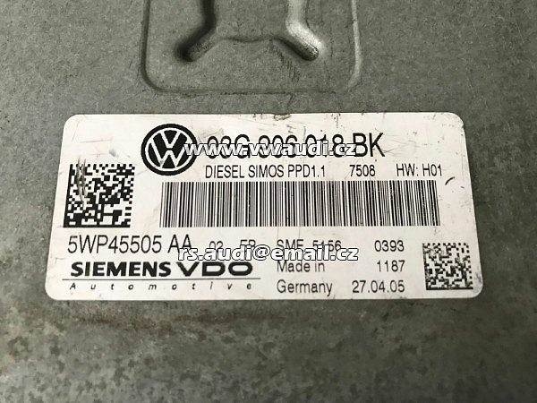 řídicí jednotka motoru Volkswagen Passat B6 ECU 03G906018BK 5WP45505AA SIEMENS SIMOSPPD1,1 7508 HW H01