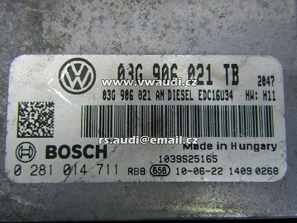 OCTAVIA II 1.9TDI BXE ECU 0281014711 - O3G 906 021 TB    Řídící motor ECU Škoda  Bosch  0 281 014 711 .  0281014711