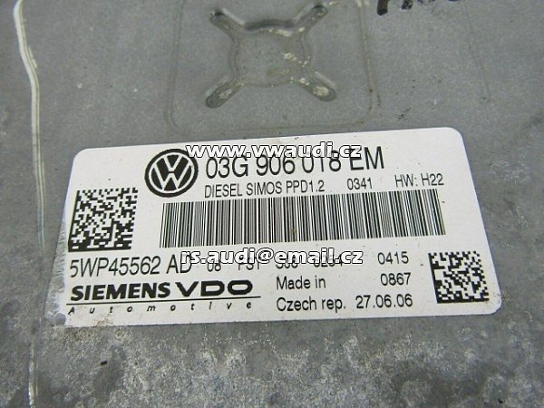03G 906 018 EM Řídicí jednotka ECU motoru  VW Passat 3C Golf 2.0 tdi  103kw 140HP 103HP BMR motor 