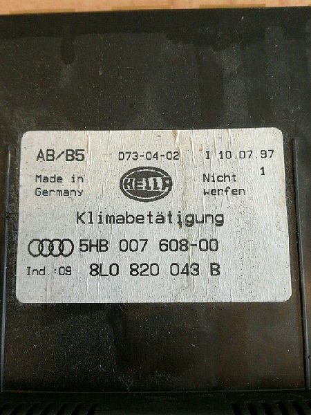 8LO 820 043B 5HB 007 608 -00 Ovládání klimatizace panel A3 8L A5 B5 A100 - 2