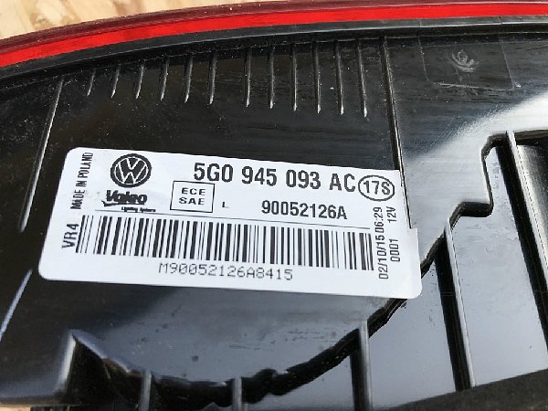 5G0 945 093 AC Volkswagen Golf VII MK7 Hatch Zadní levá zadní koncová lampa VNITŘNÍ na víko kufru - 6