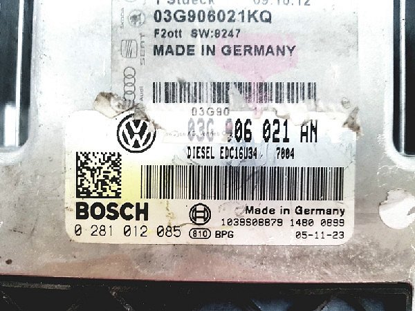 03G 906 021AN DIESEL EDC16U34 7004 Řídící jednotka motoru ECU VW AUDI Škoda 1,9 Tdi - 2