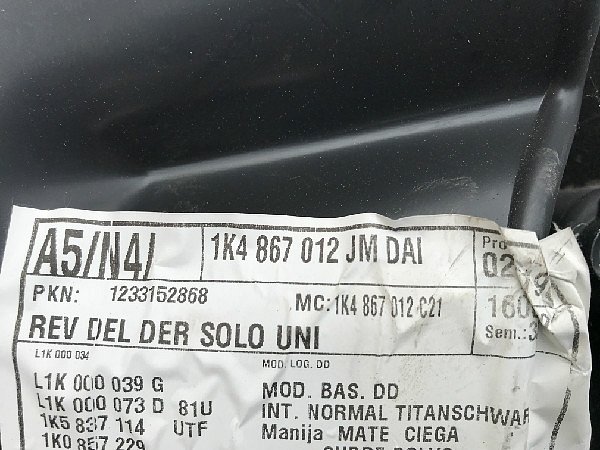 1K4 867 012 JM VW Golf 5 + 6 Tapeciruk dveří pravé přední dveře spolujezdec černá barva - 7