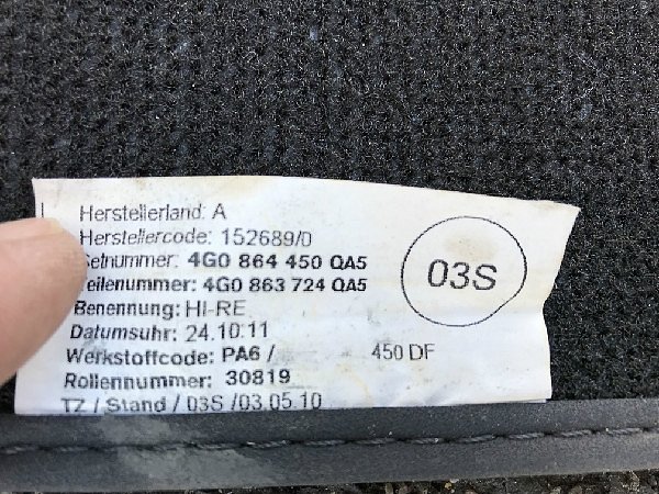 4G1 863 961 QA5 Audi A6 4G 2011 Textilní koberce látka - ČERNÁ - 7