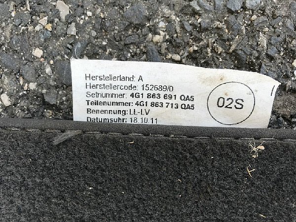 4G1 863 961 QA5 Audi A6 4G 2011 Textilní koberce látka - ČERNÁ - 8