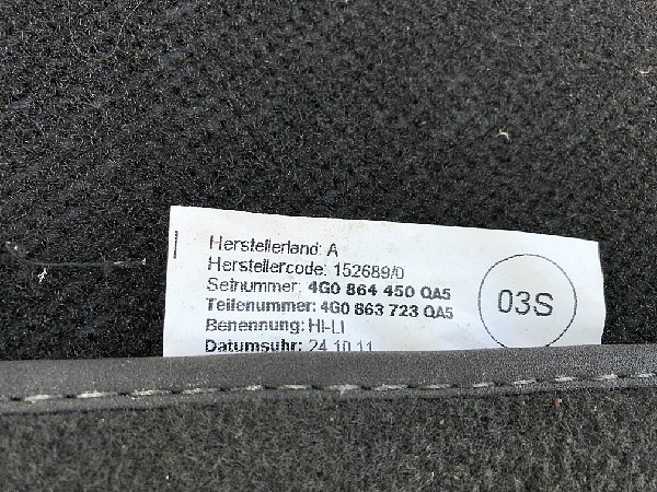 4G1 863 961 QA5 Audi A6 4G 2011 Textilní koberce látka - ČERNÁ - 9