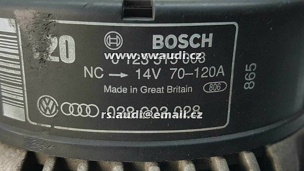  0 123 515 003 VW Passat B5 1996 - 1999  1,9  TDI  Alternátor Generátor 120 A  Amp 14V - 2