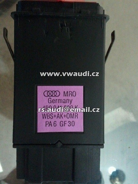 4B0 941 509K  Tlačítko spínače ovládání varovných světel  kontrolka výstražné signalizace pro AUDI A6 4B C5 1998 - 2004  - 3