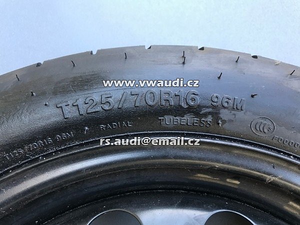  5Q0 601 027AR VW AUDI ŠKODA Rezerva 16&quot; . Rezervní kolo na dojetí - dojezdové kolo . disk ocelový + pneu . úzká rezerva - 5