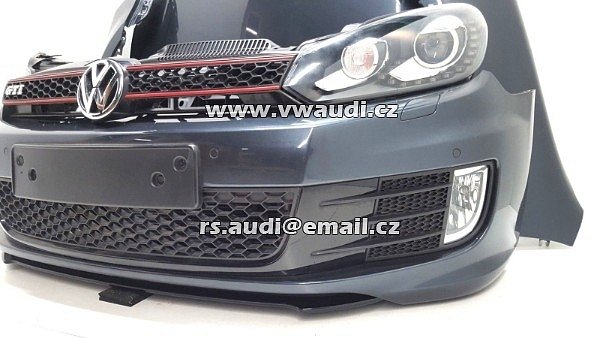 VW Golf 6 VI GTI  Kompletní přední část vozidla předek vozu VW Golf 6 VI GTI 2.0 TFSI     Přední kapota blatník spoiler nárazník xenon led světla mřížka nárazník maska čelo chladičová stěna - 2