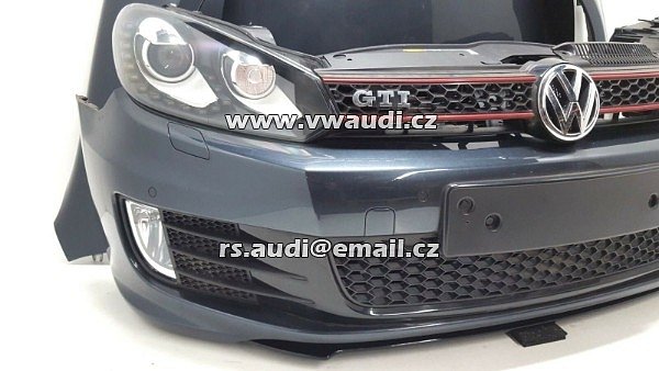 VW Golf 6 VI GTI  Kompletní přední část vozidla předek vozu VW Golf 6 VI GTI 2.0 TFSI     Přední kapota blatník spoiler nárazník xenon led světla mřížka nárazník maska čelo chladičová stěna - 3