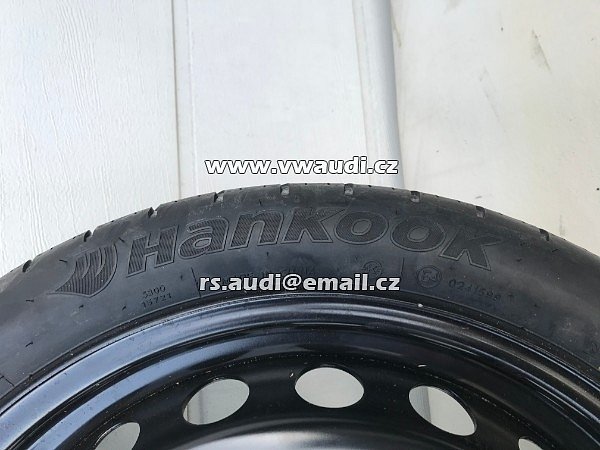 8S0 601 027A DOJEZDOVÉ KOLO 3,5x19 ET 15   125 / 70 R19  AUDI TT, TTS, Q2, A5, rezervní kolo A4 8S0601027, T125 / 70 / R19, Hankook   VW AUDI ŠKODA Rezerva 19&quot; . Rezervní kolo na dojetí - dojezdové kolo . disk ocelový + pneu . úzká rezerva - 6