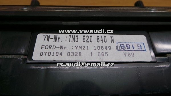 7M3 920 840N Tachometr Přístrojovka / přístrojový štít budíky palubka / maxidot FIS  VW Sharan 7M  - 3