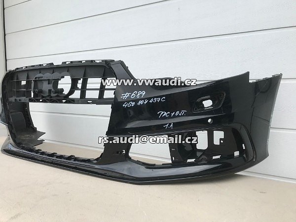4G0 807 437C Nárazník přední A6 4G C7 S-Line 2012 2014 - s otvory na ostřikovače světlometů  + otvory pro parkovací čídla 4 X   PDC černá barva  - 22
