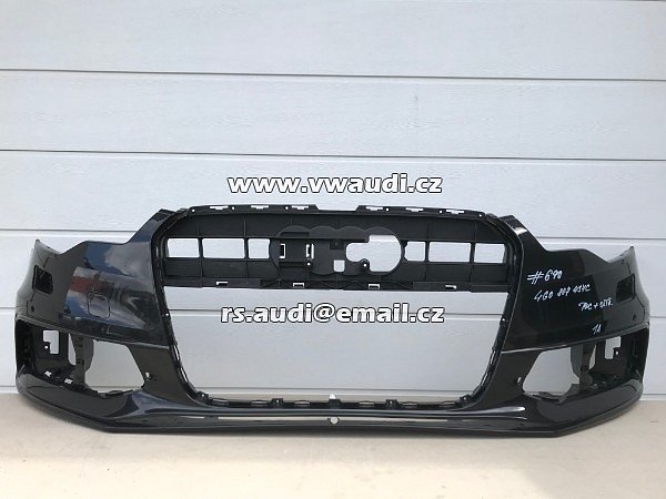 AUDI 4G0 807 437C  Nárazník přední A6 4G C7 S-Line 2012 2014 - s otvory na ostřikovače světlometů  + otvory pro parkovací čídla 4 X   PDC černá barva  - 13