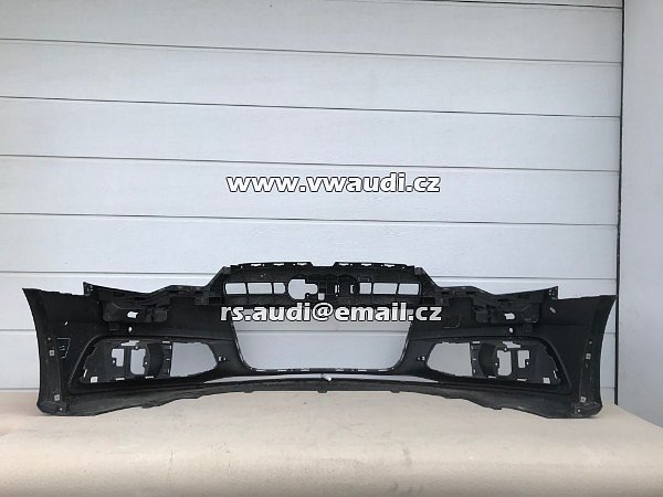 AUDI 4G0 807 437C  Nárazník přední A6 4G C7 S-Line 2012 2014 - s otvory na ostřikovače světlometů  + otvory pro parkovací čídla 4 X   PDC černá barva  - 16