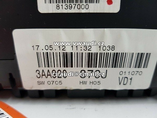  3AA 920 870 J Passat B7 3C  3AA 3AF . Tachometr palubní počítač . Přístrojová skupina . rychloměr .  Budíky tacho združený přístoj palubka  - 2