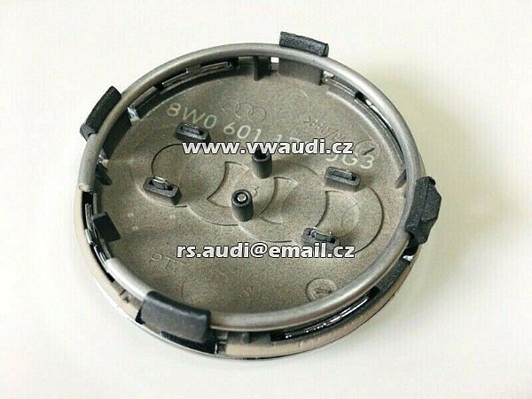 8W0 601 170  kryty nábojů krytů nábojů AUDI 60mm 8WO601170 JG3  Pokličky krytky víčka  emblémy  středy zátky do středů kol hliníkových disků - 6