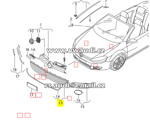 5K0 853 677 A Golf  6 VI spodní střední mřížka 5KO853677A 9B9 do nárazníku přední  - 4