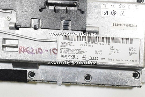 4F0 919 603 B Audi A6 C6 4F 2007  Mmi Displej LCD Navigace Multimédia 4FO919603B BECKER - 2