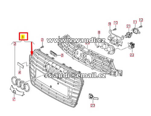 4G0 853 651 AE Mřížka předního nárazníku Audi A6 S6 C7 4G0853651AET94 Nový originál díl  - 2