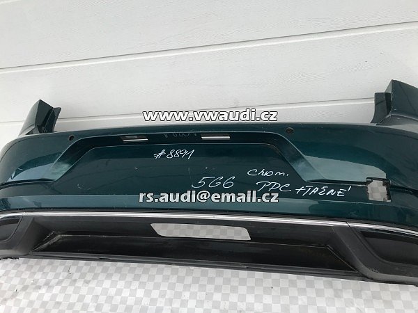 Zadní nárazník 5G6 807 421BK  VW Golf 7 VII 5G Facelift 2016 2017  chrom lišta spoiler       + PDC otvory OTVOR fifuzor tažné 5G6 807 568 R barva Zelená metal    - 26