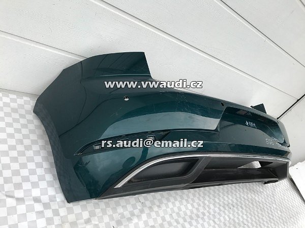 Zadní nárazník 5G6 807 421BK  VW Golf 7 VII 5G Facelift 2016 2017  chrom lišta spoiler       + PDC otvory OTVOR fifuzor tažné 5G6 807 568 R barva Zelená metal    - 25