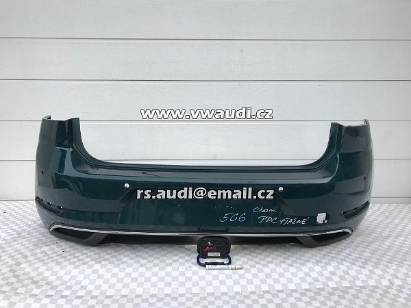 Zadní nárazník 5G6 807 421BK  VW Golf 7 VII 5G Facelift 2016 2017  chrom lišta spoiler       + PDC otvory OTVOR fifuzor tažné 5G6 807 568 R barva Zelená metal    - 24