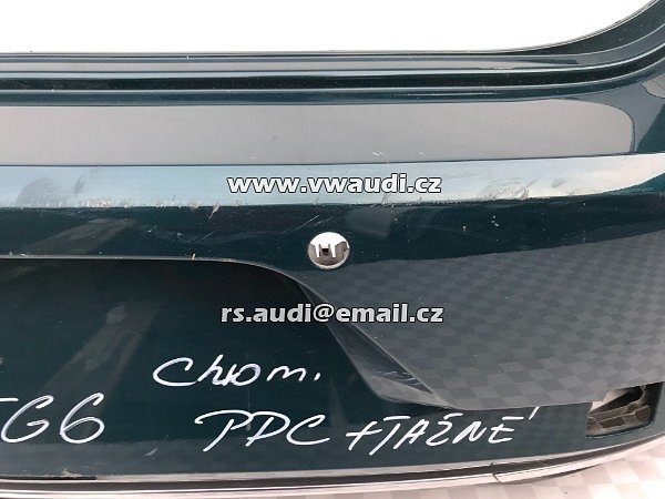 Zadní nárazník 5G6 807 421BK  VW Golf 7 VII 5G Facelift 2016 2017  chrom lišta spoiler       + PDC otvory OTVOR fifuzor tažné 5G6 807 568 R barva Zelená metal    - 18