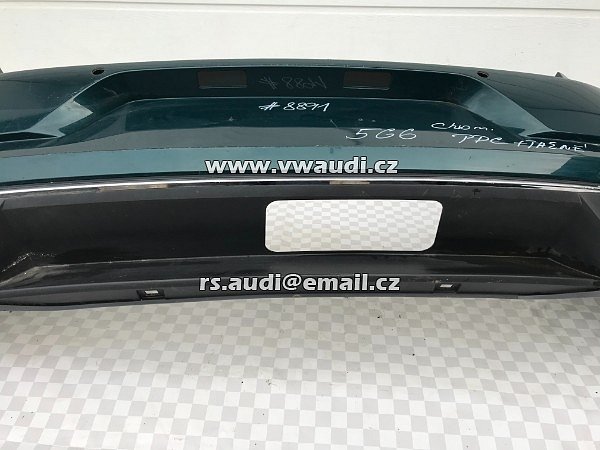 Zadní nárazník 5G6 807 421BK  VW Golf 7 VII 5G Facelift 2016 2017  chrom lišta spoiler       + PDC otvory OTVOR fifuzor tažné 5G6 807 568 R barva Zelená metal    - 5