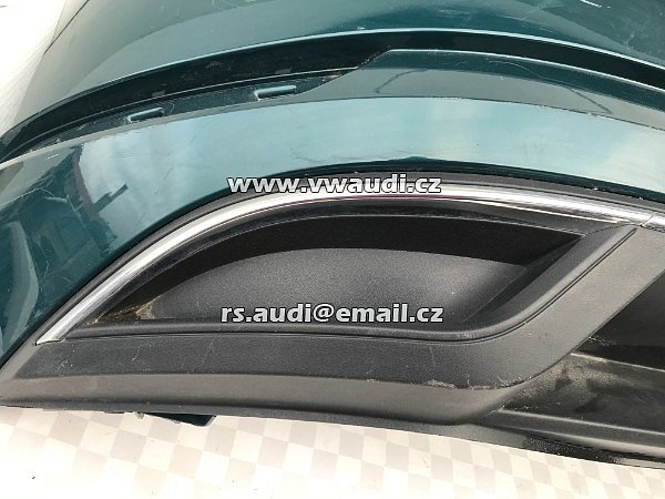 Zadní nárazník 5G6 807 421BK  VW Golf 7 VII 5G Facelift 2016 2017  chrom lišta spoiler       + PDC otvory OTVOR fifuzor tažné 5G6 807 568 R barva Zelená metal    - 4