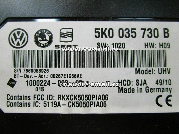VW Golf Jetta Bluetooth modul  Schránka interface s integrovanou řídící jednotkou Bluetooth. - 3