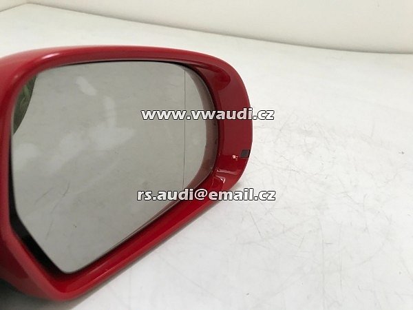 Vnější zpětné zrcátko Audi A5 8T Coupe  pravé  kompletní červená barva Tornado    led blikač vyhřívané sklíčko sférické lomené      počet kabelů do svorkovnice - 6 ks     - 11