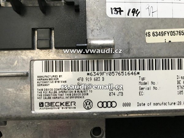 4F0 919 603 B, 4F0919603B Audi A6 C6 4F Mmi Displej LCD Navigace Multimédia 4FO919603B BECKER - 3