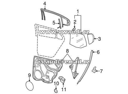 3AE 839 408   Passat B7 2015  3AA lišta vedení okna skla dveře zadní pravé  - 2