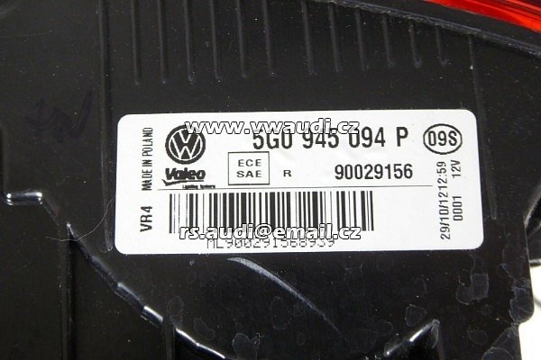 5G0 945 096 B Zadní světlo VW Golf 7, VII  5G0 2014  zadní světlo lampa svítilna 5 + 3dveřová karoserie světlo pravé pravá zadní  PZ venkovní do karoserie  - 8