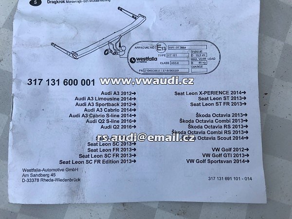 305 401 Tažné Zařízení Audi A3 Golf 6 2012  Octavia  2013  - 8