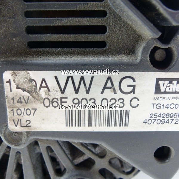 Alternátor 140A 06F903023C VALEO Valeo VW Caddy 2K Golf V Tiguan Touran Audi A3 8P A4 8E 1,9 + 2,0 TDI - 3