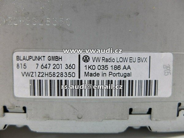 1K0 035 186 AA Volkswagen VW Golf 5 6 Passat B6 B7 Rádio CD přehrávač Hlavní jednotka W / kód 1K0035186AA - 6