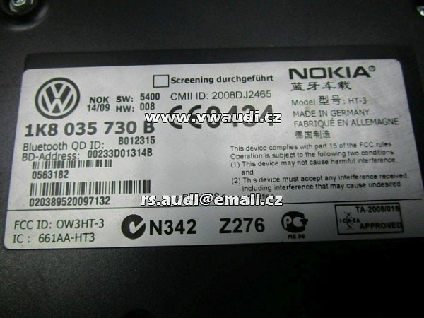 1K8 035 730 B Řídicí jednotka telefonní antény Bluetooth VW Golf V 1K 1K5 Touran 1T  nokia  - 2