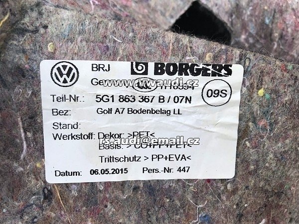 5G1 863 367 B 07N VW GOLF VII 7 2015 koberec interier černý  - 4